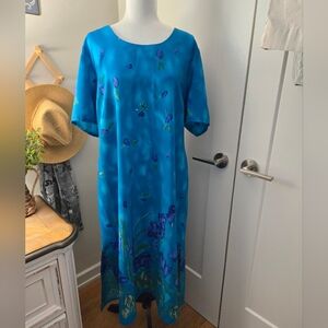 Blue Maxi Sundress with Artistic Pattern